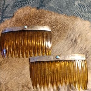 Silver and turquoise hair çombs